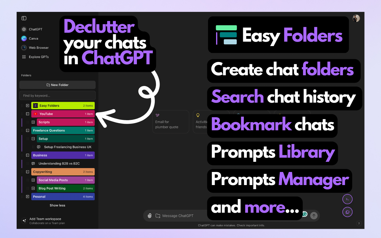 Easy Folders ChatGPT/Claude: Organize as conversas.