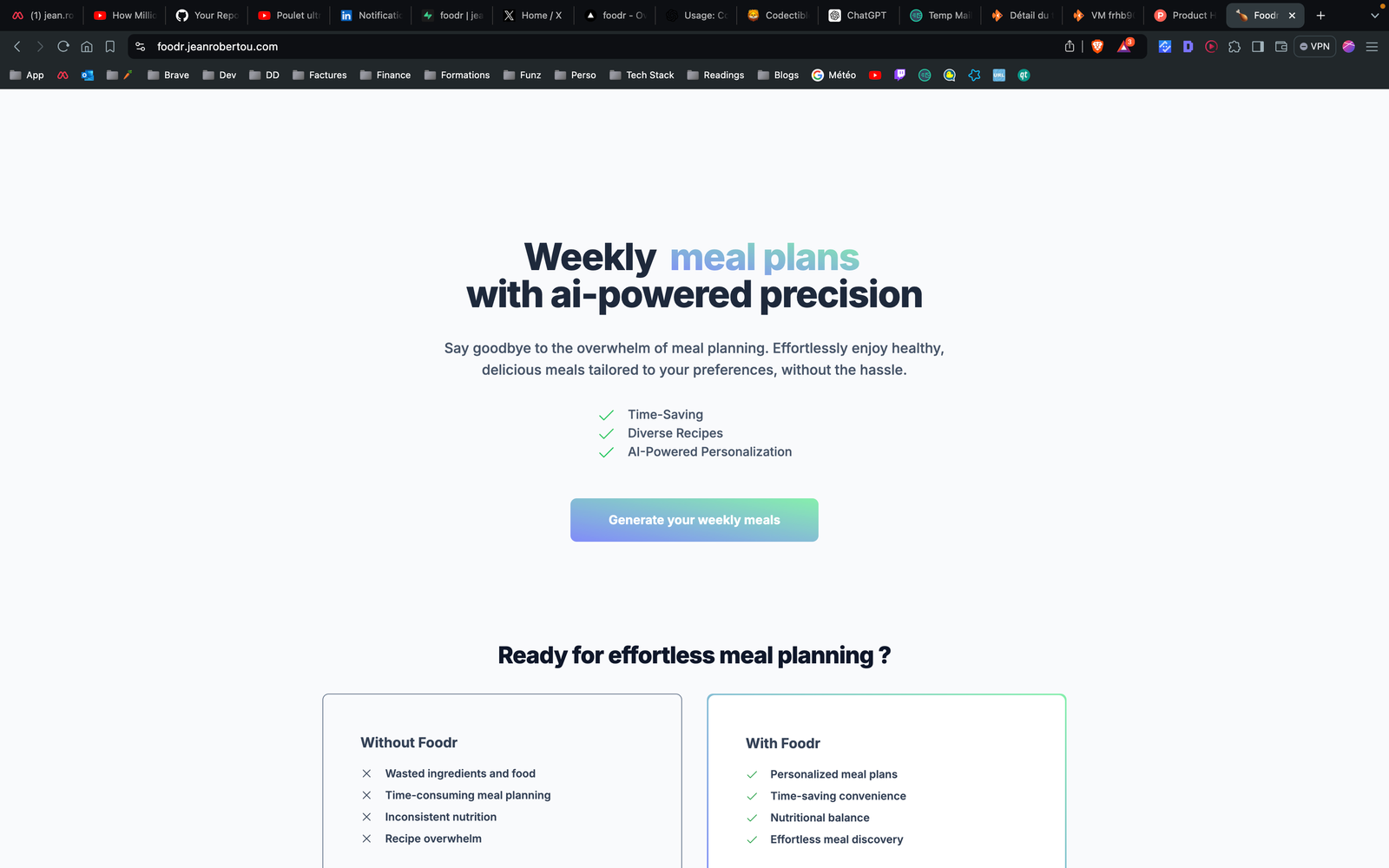 Foodr – AI powered weekly meal plan