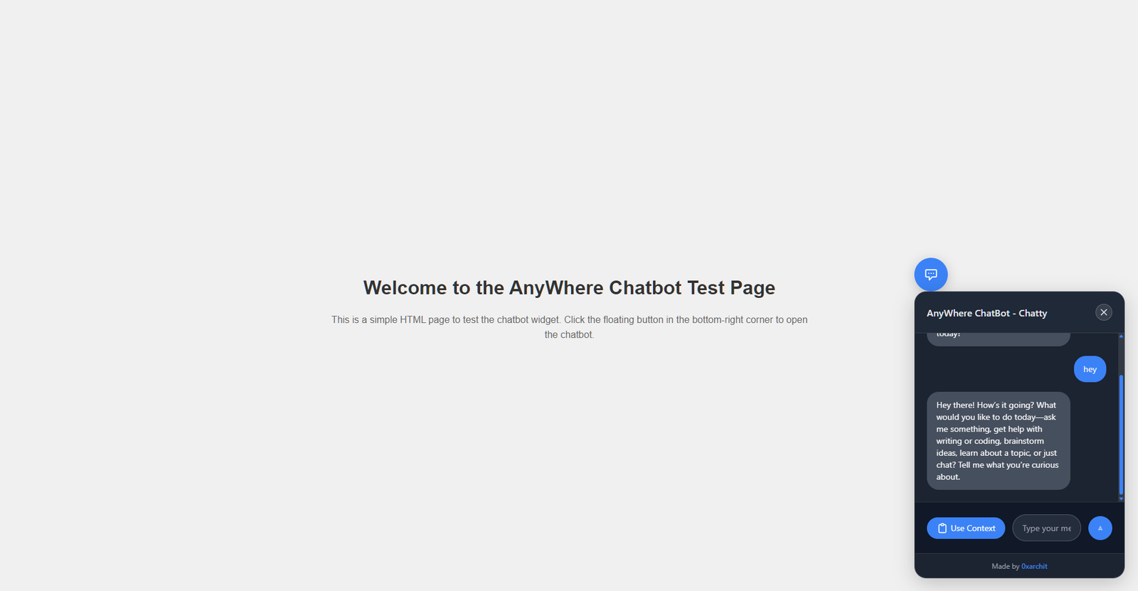 Anywhere ChatBot – Chatty
