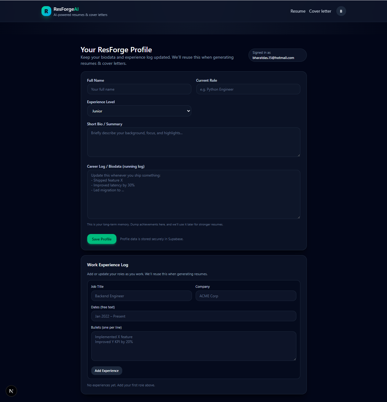 ResForge – AI Resume & Cover Letter
