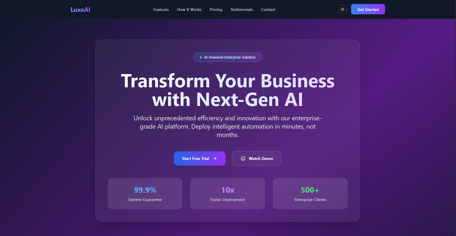 LuxeAI – Premium AI SaaS Landing Page