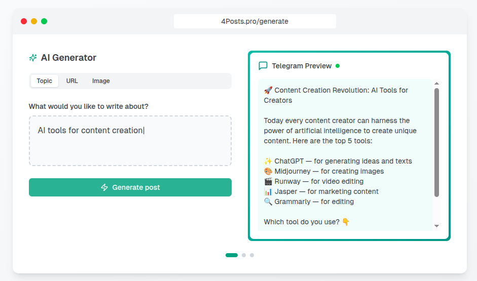 4Posts – AI Telegram Writer/Editor