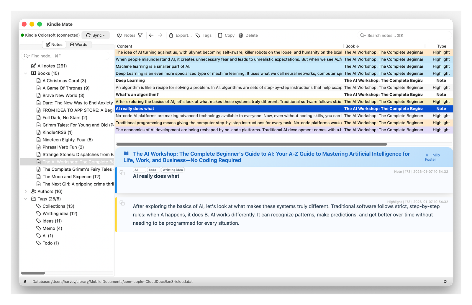 KMate for Kindle clippings and words