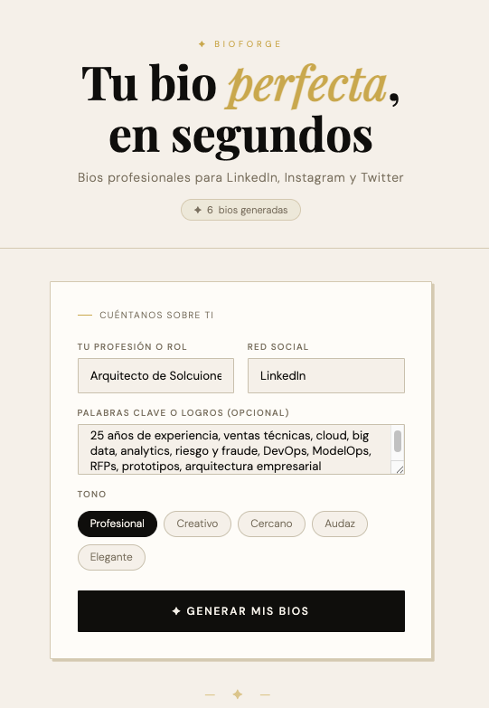 BioForge — Bios profesionales con IA