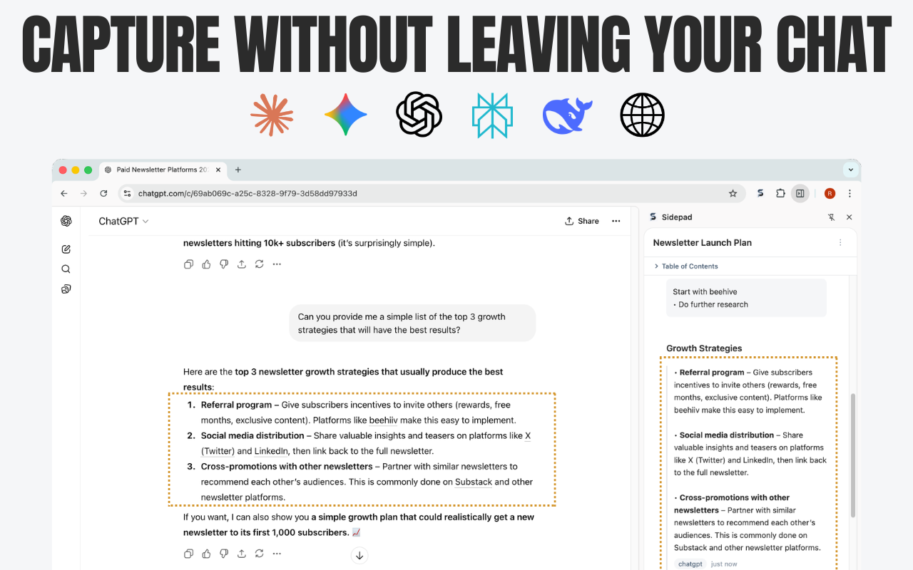 Sidepad – Capture and organize AI chats