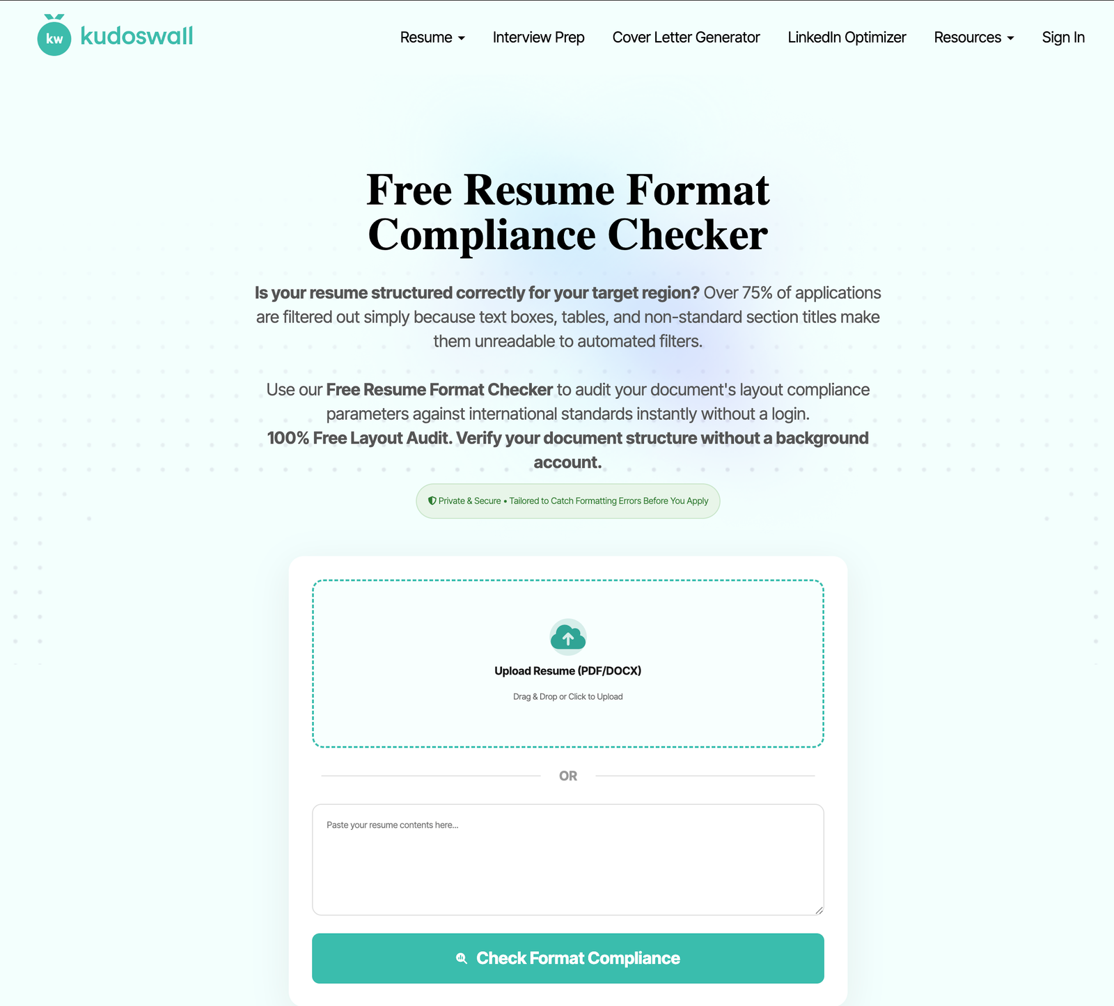 KudosWall Resume Format Checker