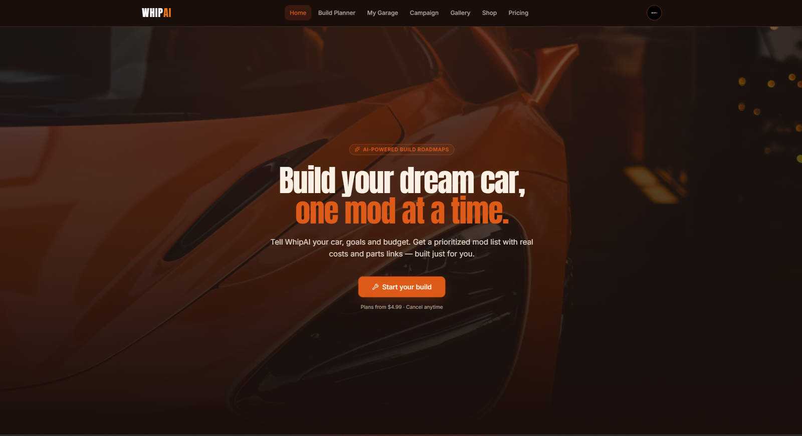 WhipAI – AI Car Mod Planner